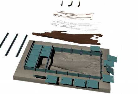 3D-model ladijskih ostankov zaščitnega kovinskega zaboja za potrebe raziskav (izdelal Pierre Poveda)